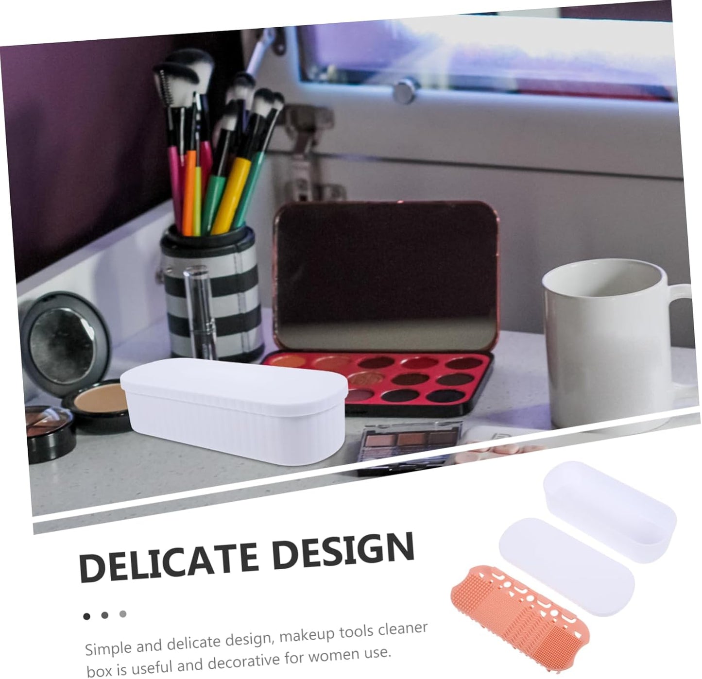 Box Cosmetic Cleaning Box Makeup Tools Cleaner Brush Cleaner Make up Brush Cleaning Container Cleaner Container Makeup Brush Holder Makeup Brush Storage Holder Pp White