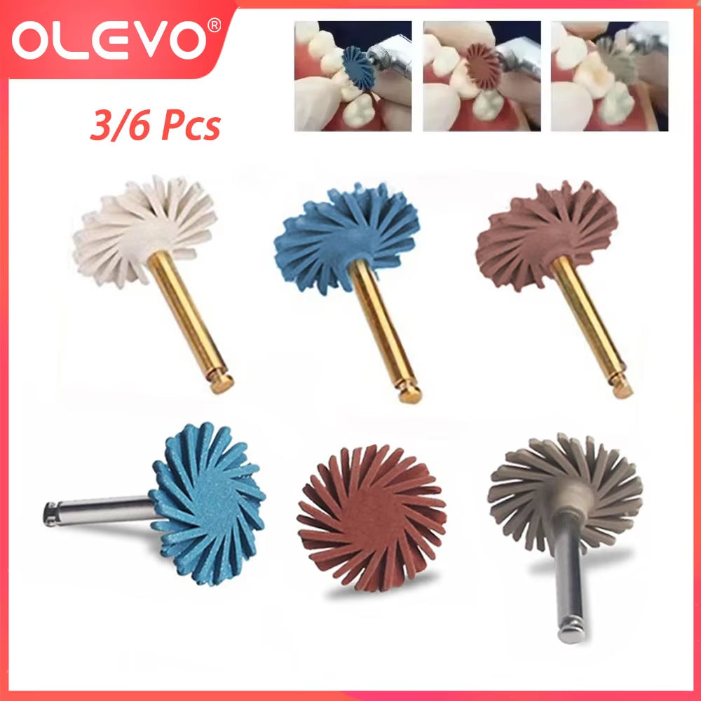 3/6 Pcs Dental Rubber Diamond Polisher Composite Resin Polishing Disc Wheel Kit Brush Burs High Gloss Polishing RA 2.35Mm