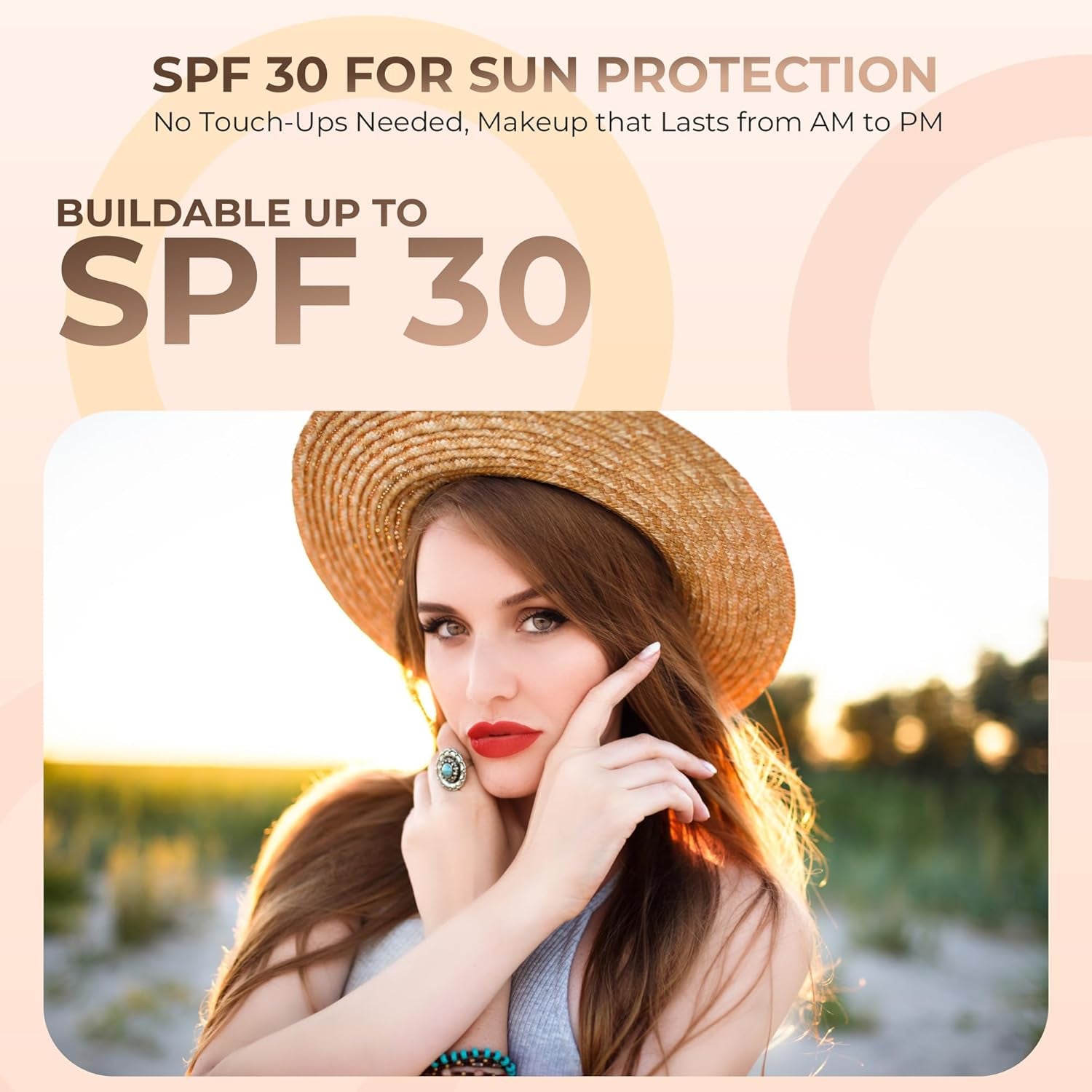 5Pc KIT W/Face BRUSH (PINK BISQUE) Mineral Makeup Set Full Size Powder Bare Skin Matte Foundation