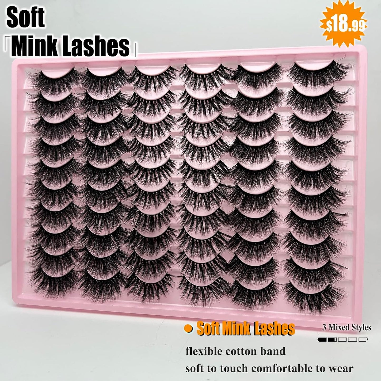 False Eyelashes Bulk Wispy Strip Lashes Natural Look 3D Cat Eye Lashes Pack 18Mm Long Volume C Curl Faux Mink Lashes Multipack (3 Styles)