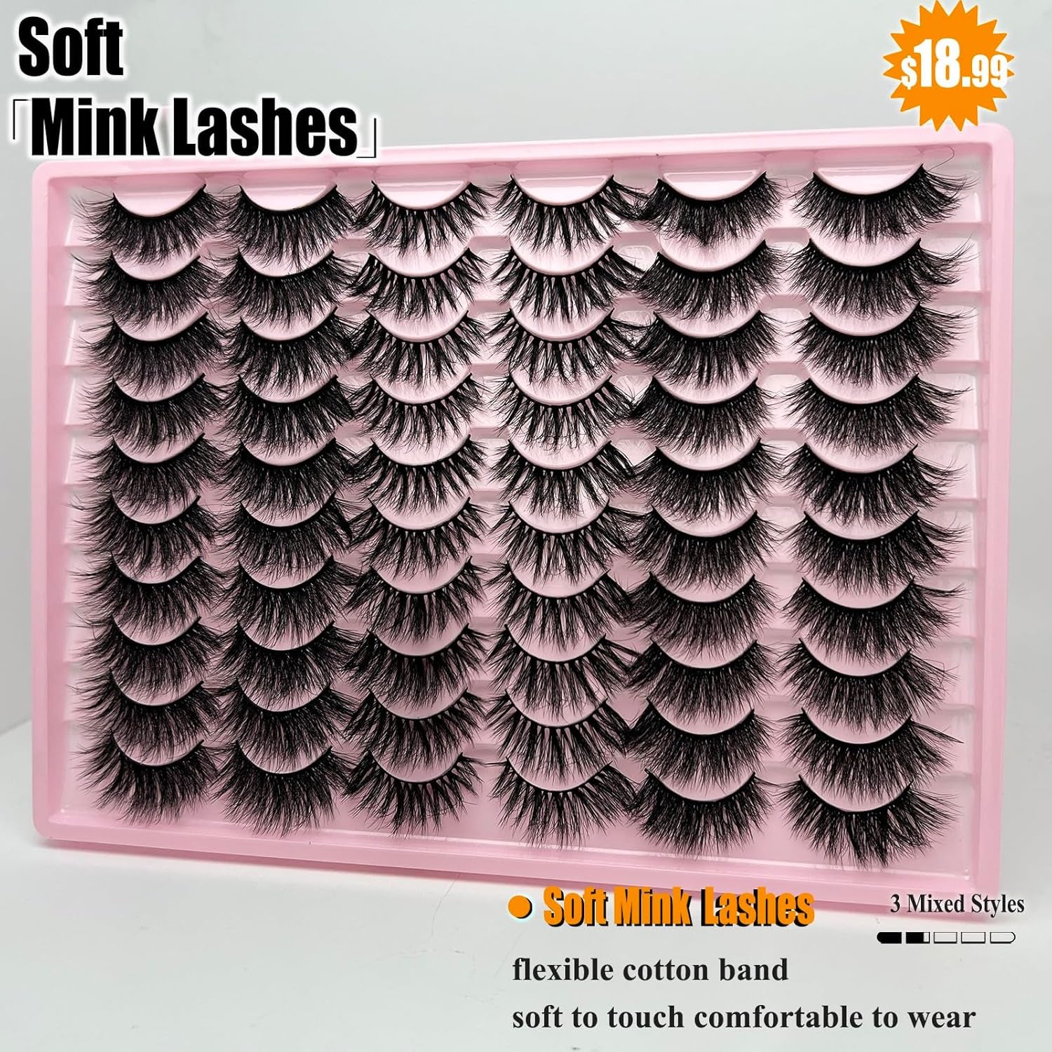 False Eyelashes Bulk Wispy Strip Lashes Natural Look 3D Cat Eye Lashes Pack 18Mm Long Volume C Curl Faux Mink Lashes Multipack (3 Styles)