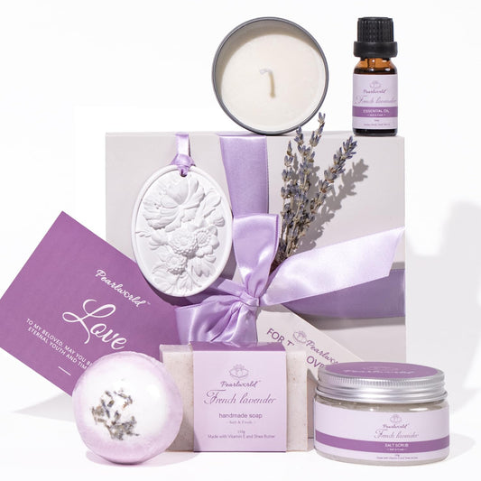 Lavender Spa Gift Set for Women, Bath Sets for Women Gift, Spa Kit for Women, Self Care and Valentines Day Gifts for Women, 7 Piece Home Spa Set